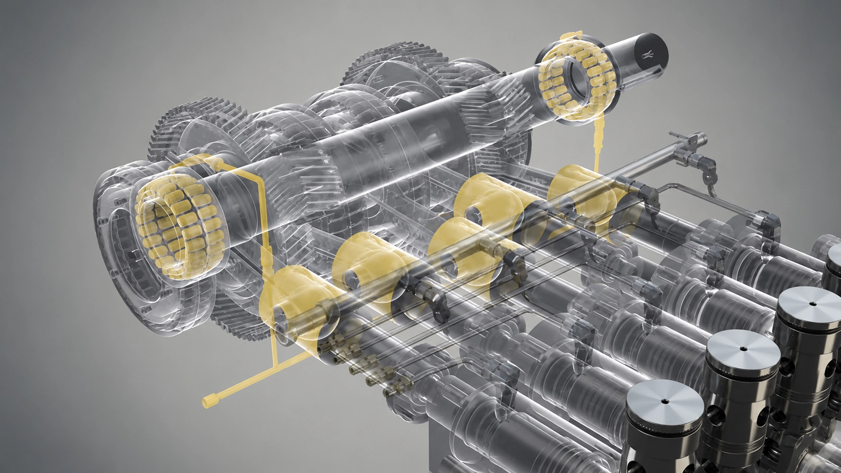 Frac pump shaft and bearing assembly rendering shown for oilfield pump bearing review