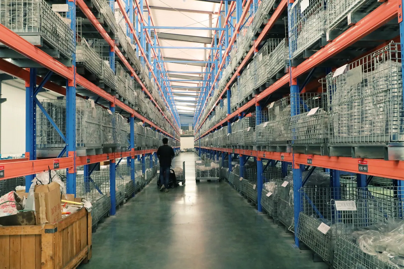 Warehouse racking with packed bearings prepared for shipment checks