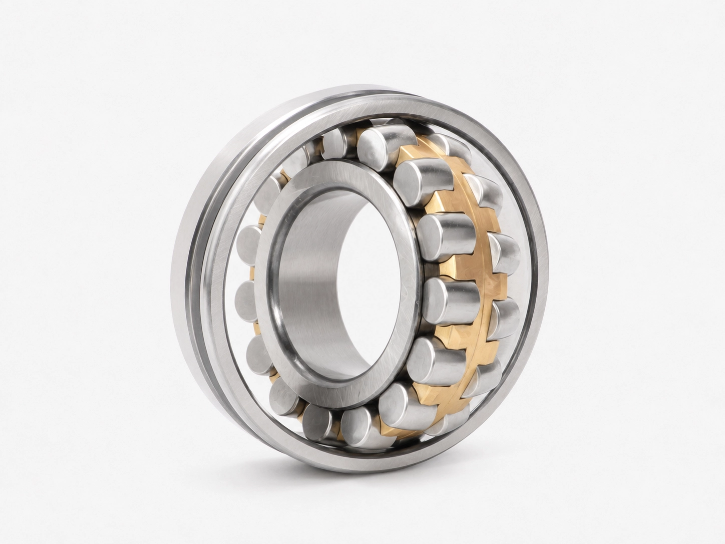 Open spherical roller bearing product image showing visible rollers and cage