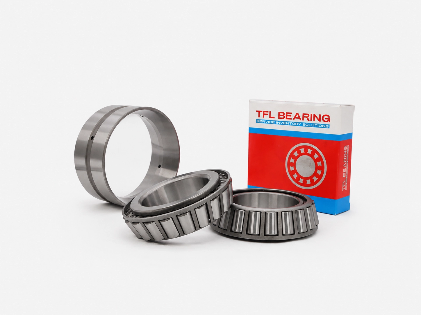 Tapered roller bearing set shown as industrial product photography